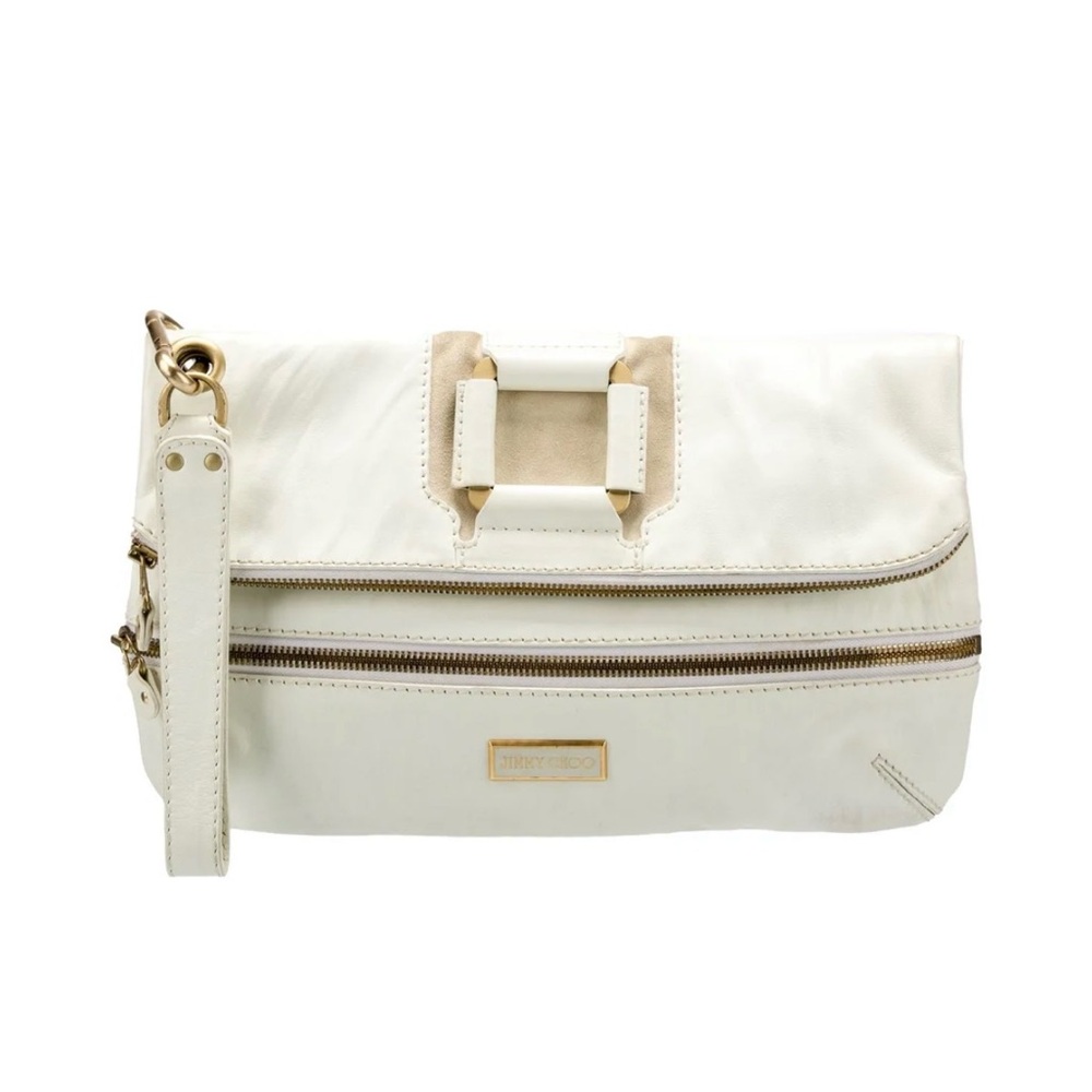 Jimmy Choo Cream and Gold Fold-Over Wristlet Clutch - Picture 2 of 11